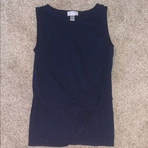 LOFT Knot Front Navy White Sleeveless Textured Top